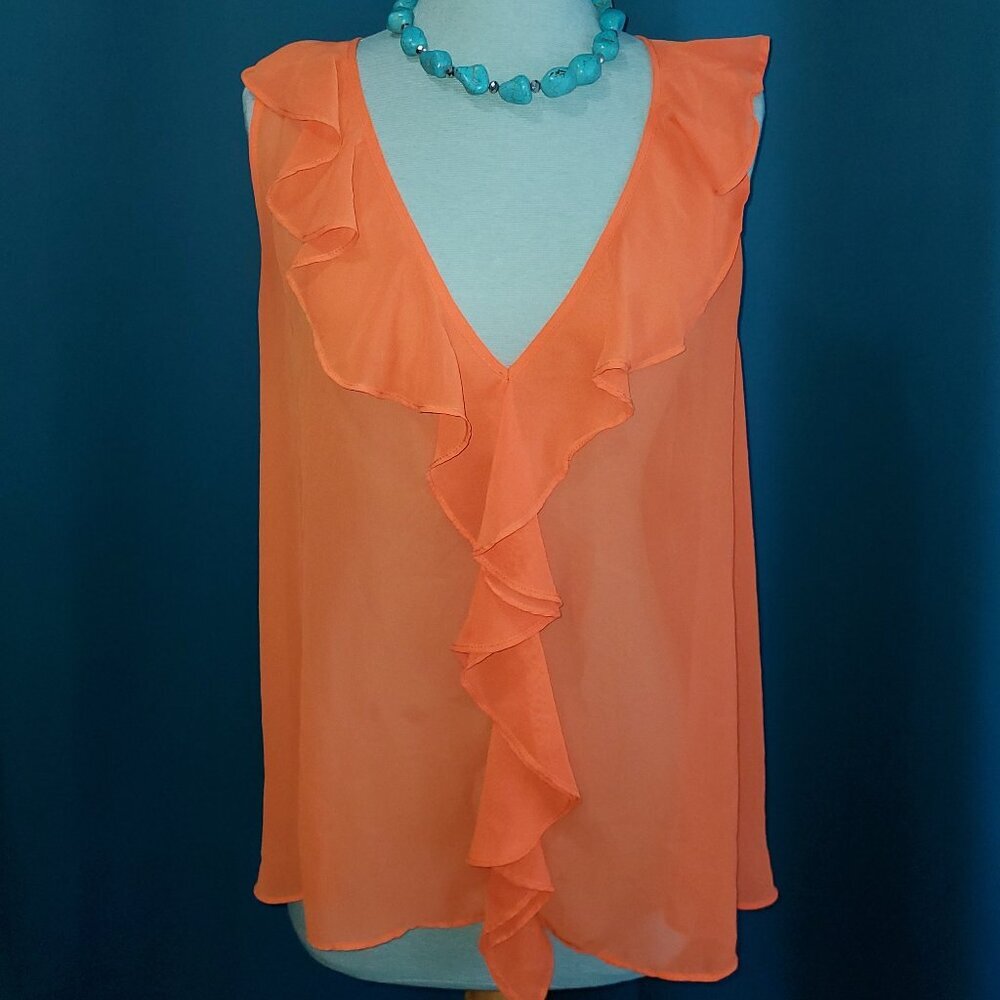 Sheer Sherbert Orange open back tank w/flutter front – M